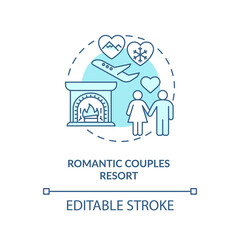 Romantic couples resort concept icon. Winter holiday idea idea thin line illustration. Romantic winter getaway. Peaceful location. Vector isolated outline RGB color drawing. Editable stroke