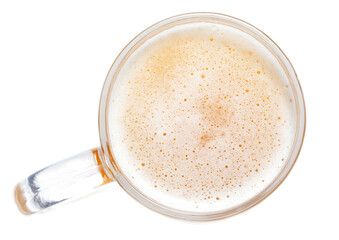 Mug of foamy beer isolated on white background.