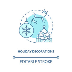 Holiday decorations concept icon. Christmas holiday idea thin line illustration. Seasonal tradition. Winter wonderland. Home decor. Vector isolated outline RGB color drawing. Editable stroke