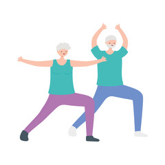 Obraz na płótnie Canvas activity seniors, old man and woman stretching exercises sport