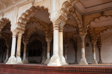 Diwan-i-Am, Hall of Public Audience in Red Fort of Agra, India. It was the main residence of the...