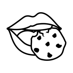 pop art concept, female lips with a cookie, line style