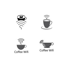 Coffee cup with WiFi vector icon logo.
