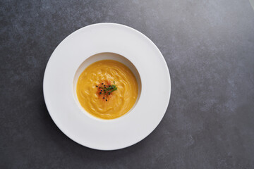 Pumpkin cream soup with spices, Healthy Vegetarian food