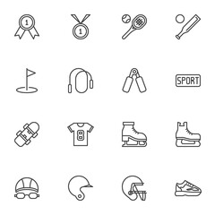 Sports equipment line icons set
