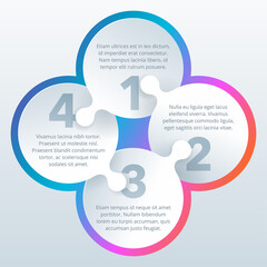 Infographics template with 4 steps (points) connected to each other and sample text 