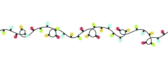 Christmas lights on a white transparent background. Set of decorative shining garlands. christmas design element. Isolated vector illustration.