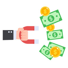 A business man with a U magnet For sucking a lot of dollar from customers.