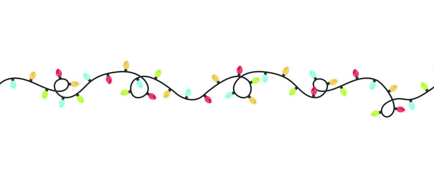 Christmas lights on a white transparent background. Set of decorative shining garlands. christmas design element. Isolated vector illustration.