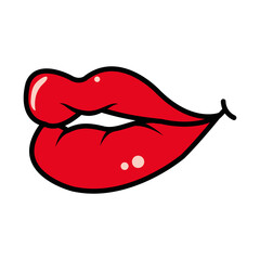 sexy lips on pop art design, line and fill style