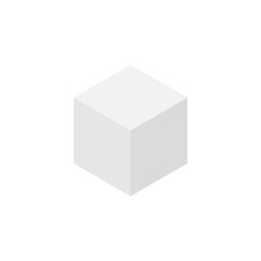 White vector cube. Isometric cube icon. Illustration isolated on white. Simple geometric shape. Box symbol.