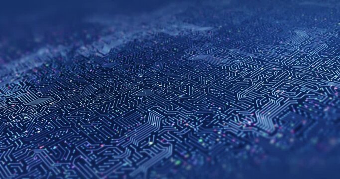Close Up High Tech Circuit Board. Futuristic Technology. Perfect Loop. Computer And Technology Related 4K 3D CG Animation.