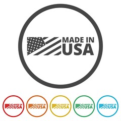 Made in USA sign ring icon, color set