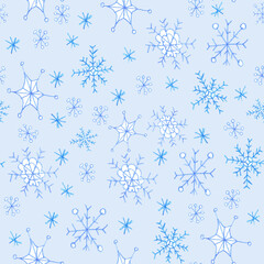 blue seamless winter snowflakes pattern. Winter background. Christmas template.Wrapping paper design