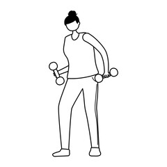 elderly woman practicing exercise with dumbbell, isolated design