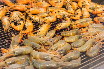 Grilled of Shrimp on stove seafood Thai food