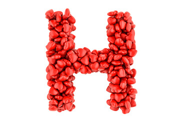 Letter H from red hearts, 3D rendering