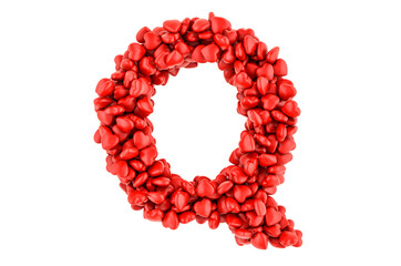Letter Q from red hearts, 3D rendering