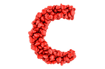 Letter C from red hearts, 3D rendering