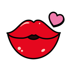 Pop art concept, icon of sexy female lips and heart, line and fill style