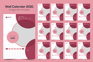 Fototapeta na wymiar Wall Calendar Design 2021, 2021 сalendar design. Set of 12 months. The week starts on Sunday. Monthly Wall Calendar 2021, Abstract artistic vector illustrations. 