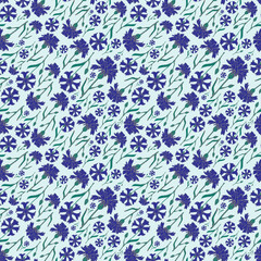 Seamless botanical blue pattern with blooming cornflowers
