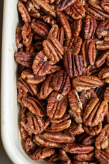 cleared pecan kernels close-up on the table