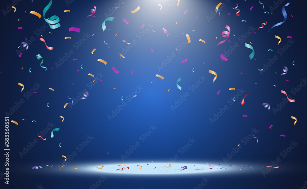 Poster Lots of colorful tiny confetti and ribbons on transparent background. Festive event and party. Multicolor background.Colorful bright confetti isolated on transparent background
