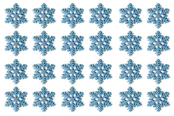 Silver blue decorative snowflakes isolated on white background. New year and christmas background
