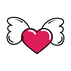 heart winged decoration pop art comic style, flat icon