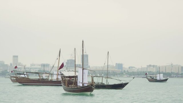 Dhow boats in Qatar national Day in Slow motion