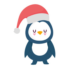 merry christmas, cartoon penguin with santa hat celebration, isolated design