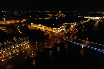 Fototapeta premium Aerial Townscape of Saint Petersburg City at Night. Central District