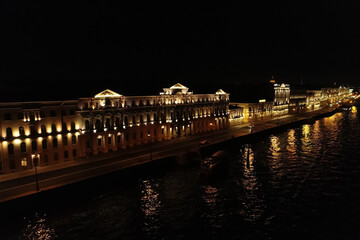 Aerial Townscape of Saint Petersburg City at Night. Central District