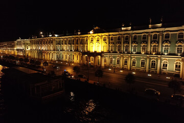 Fototapeta na wymiar Aerial Townscape of Saint Petersburg City at Night. Central District