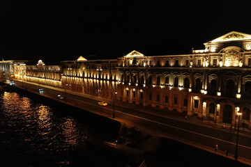 Aerial Townscape of Saint Petersburg City at Night. Central District