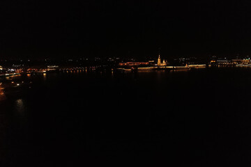 Aerial Townscape of Saint Petersburg City at Night. Central District