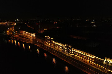 Fototapeta premium Aerial Townscape of Saint Petersburg City at Night. Central District