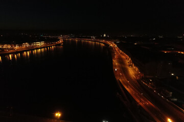 Fototapeta na wymiar Aerial Townscape of Saint Petersburg City at Night. Central District