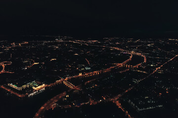 Aerial Townscape of Saint Petersburg City at Night. Kalininsky District