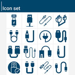 Simple set of fibre optic related filled icons.