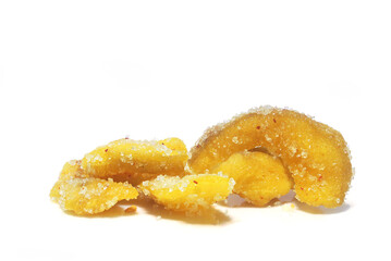 3 flavors of mango, dried isolated on white background. (With Clipping Path).