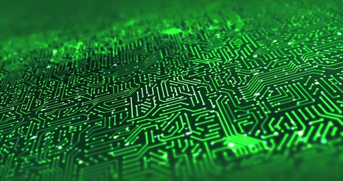 Circuit Board Pattern Close Up. CPU Data Processing. Perfect Loop. Computer And Technology Related 4K 3D CG Animation.