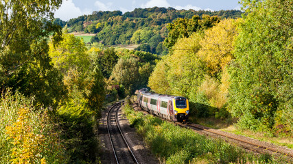 Duffield, Derbyshire UK., October 4th 2020: A  Train approaching Duffield in Derbyshire with the...