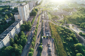 Naklejka premium Aerial Townscape of Saint Petersburg City. Kalininsky District
