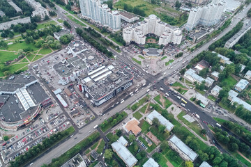 Naklejka premium Aerial Townscape of Saint Petersburg City. Kalininsky District
