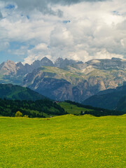 Obraz premium Mountain landscape along the road to Sella pass, Dolomites