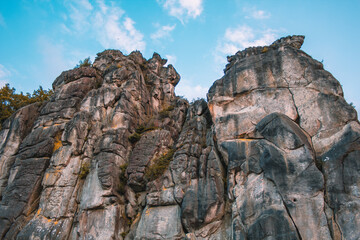 Externsteine. Sandstone rock formation located in the Teutoburg Forest, North Rhine Westphalia,...