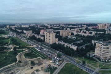 Fototapeta na wymiar Aerial Townscape of Saint Petersburg City. Kalininsky District