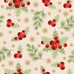 Christmas and New year festive seamless pattern for wrapping paper or fabric with different elemets. Fashionable vintage style.